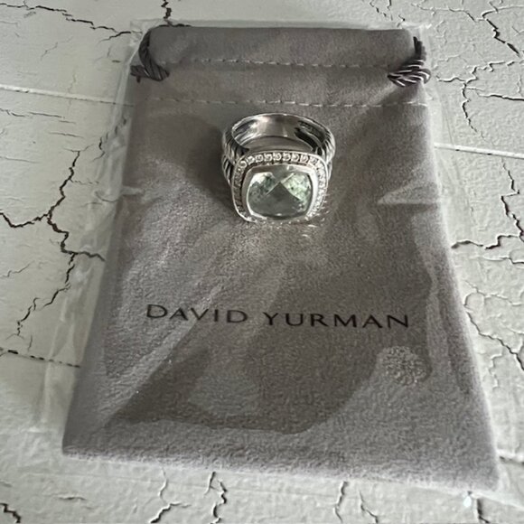 Albion® Ring Sterling Silver with Prasiolite and Diamonds, 11mm - Picture 6 of 7